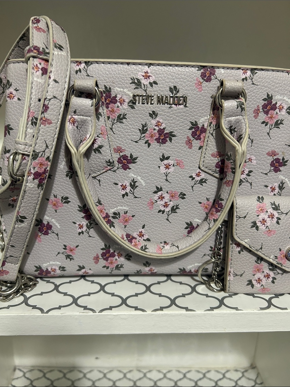 Steve Madden Purple Floral Satchel with Detachable Strap - Picture 2 of 8